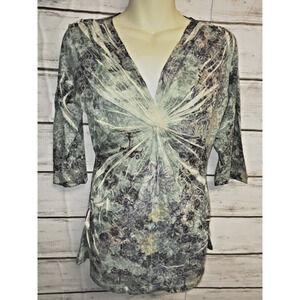 PM Mushka by Sienna Rose Cream Green Purple Floral Boho Fitted Sublimated Top